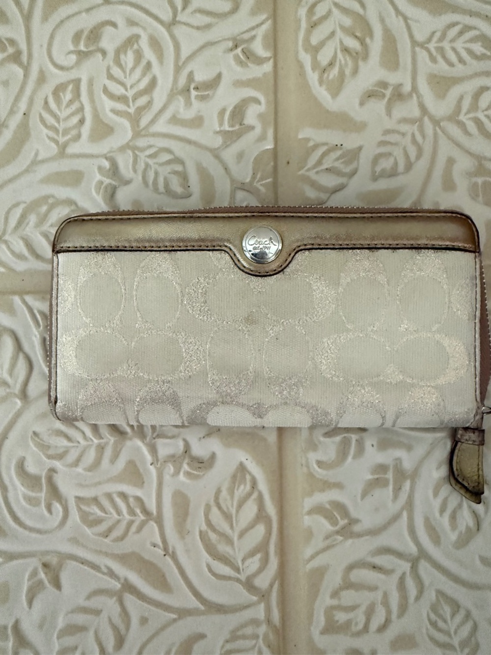Coach Signature Jacquard Long Accordion Zip Wallet